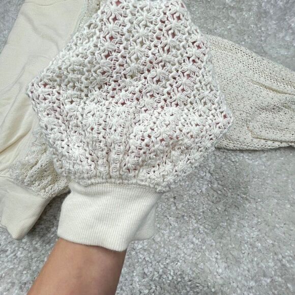 Free People Faff & Fringe Pullover Sweater Cream Crotchet - Picture 11 of 14